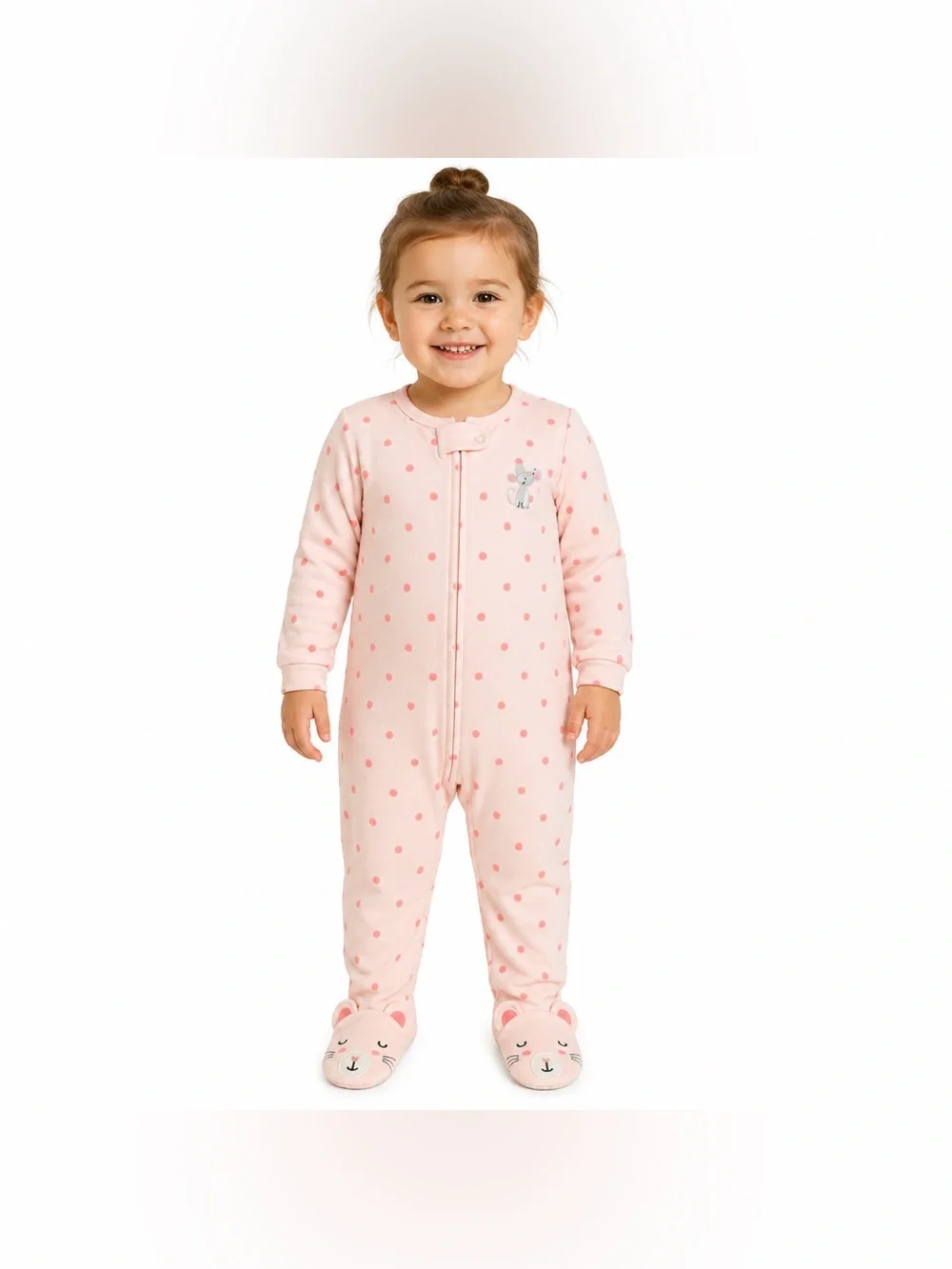Carter’s Toddler 3T Pink Polka Dot Mouse Footed Fleece Pajamas